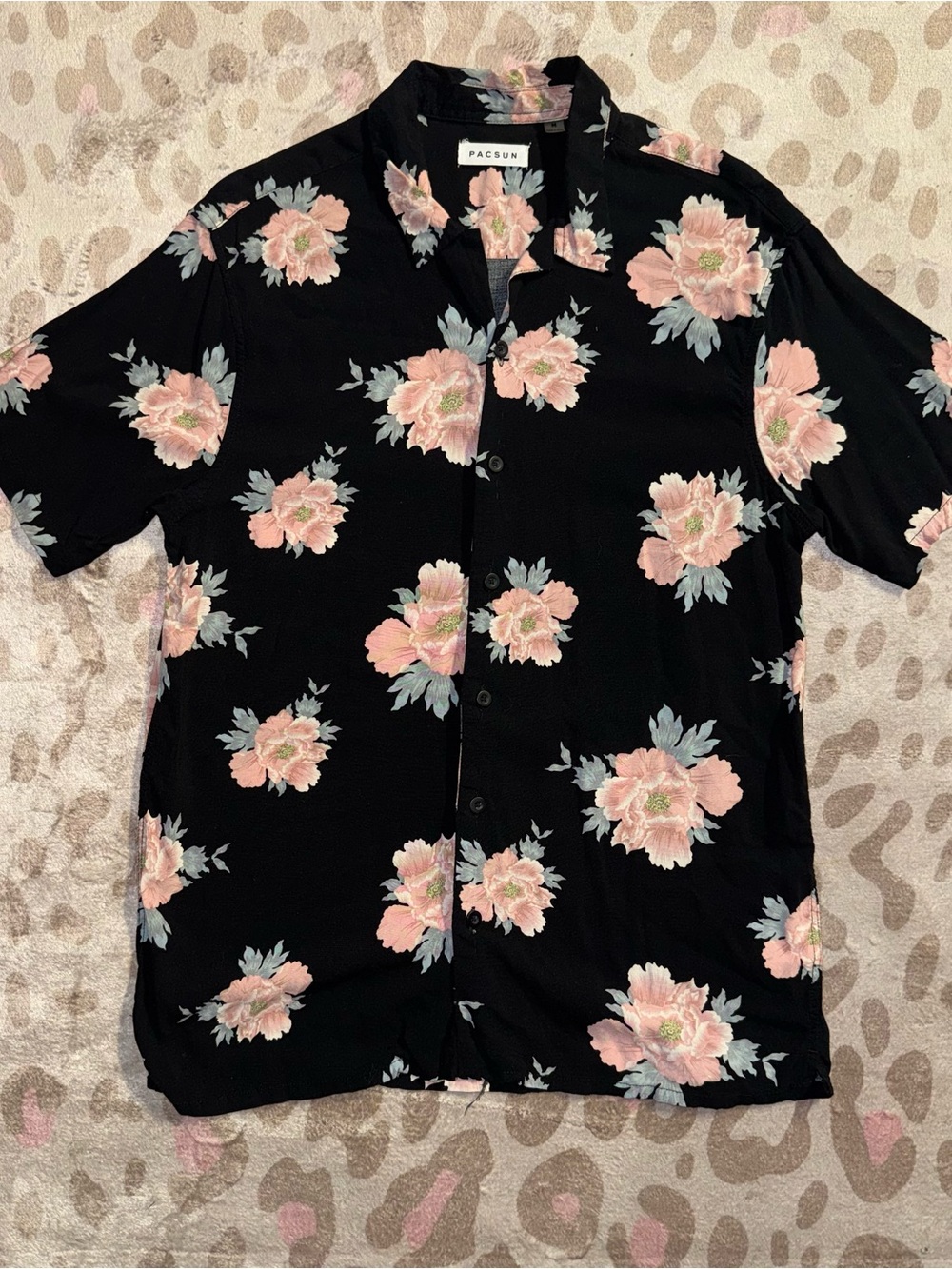 PacSun Black Floral Short Sleeve Dress Shirt